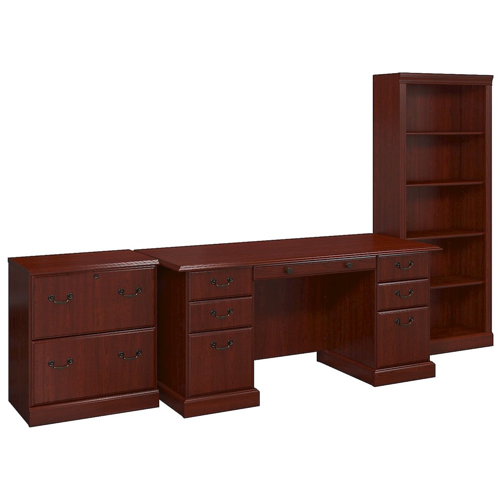 kathy ireland® Home by Bush Furniture Bennington Manager's Desk, Lateral File Cabinet and Bookcase. Picture 1
