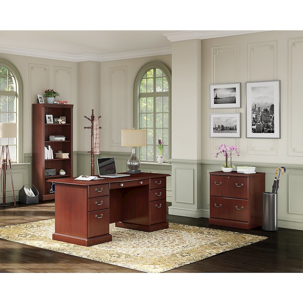 kathy ireland® Home by Bush Furniture Bennington Manager's Desk, Lateral File Cabinet and Bookcase. Picture 2