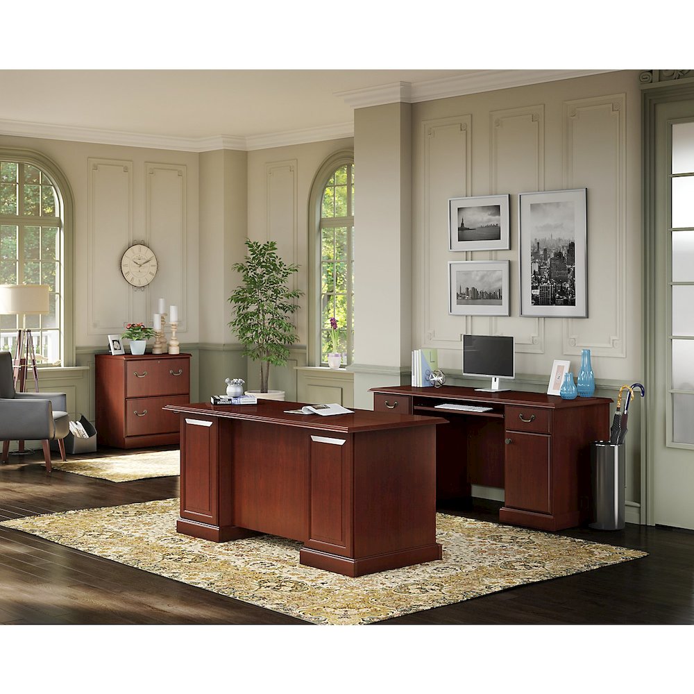 kathy ireland® Home by Bush Furniture Bennington Manager's Desk, Credenza and Lateral File Cabinet. Picture 2