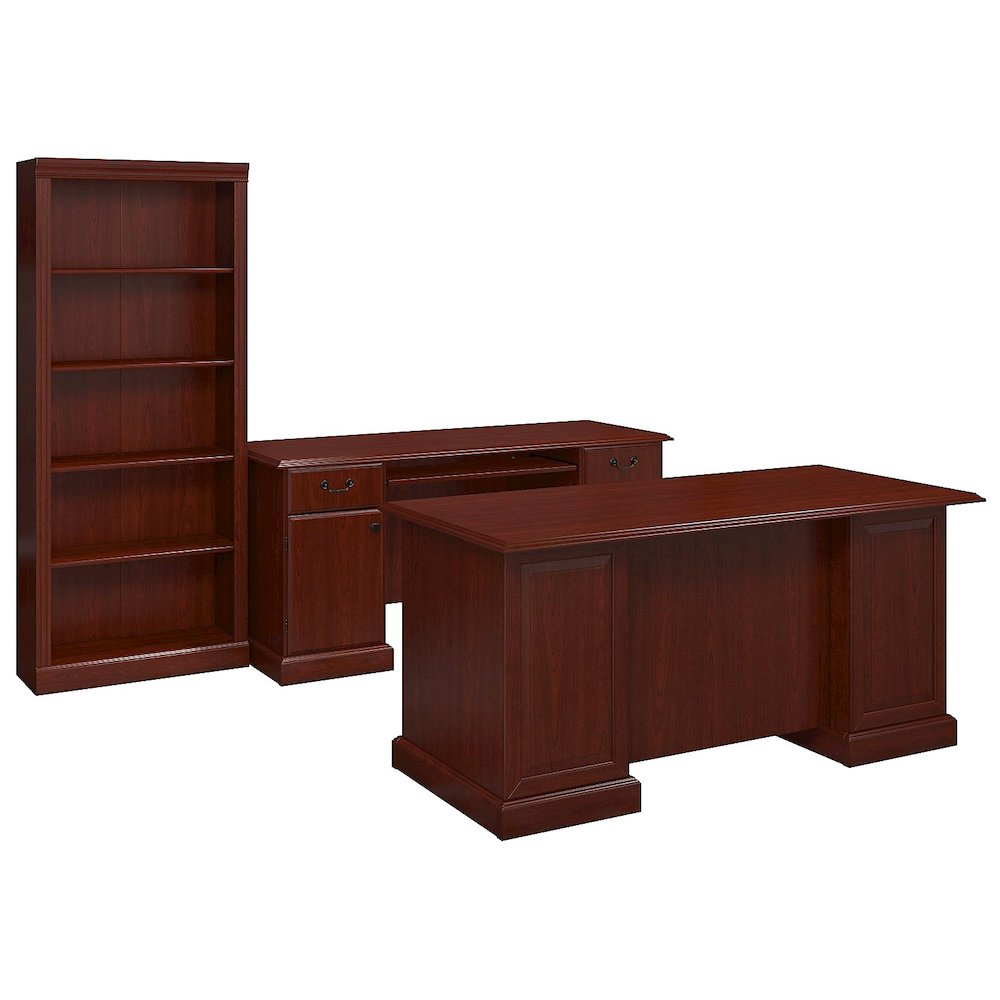 kathy ireland® Home by Bush Furniture Bennington Manager's Desk, Credenza and Bookcase. Picture 1