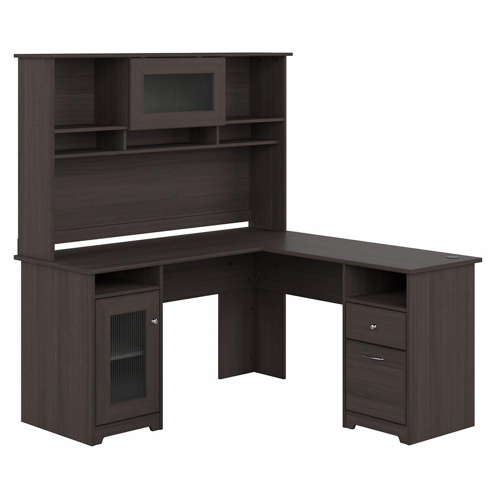 Bush Furniture Cabot 60W L Shaped Computer Desk with Hutch and Storage, Heather Gray. Picture 1