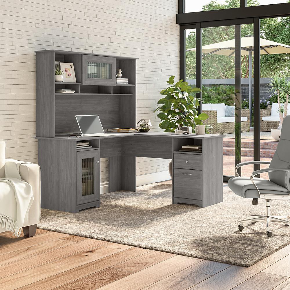 Bush Furniture Cabot 60W L Shaped Computer Desk with Hutch and Storage, Modern Gray. Picture 2