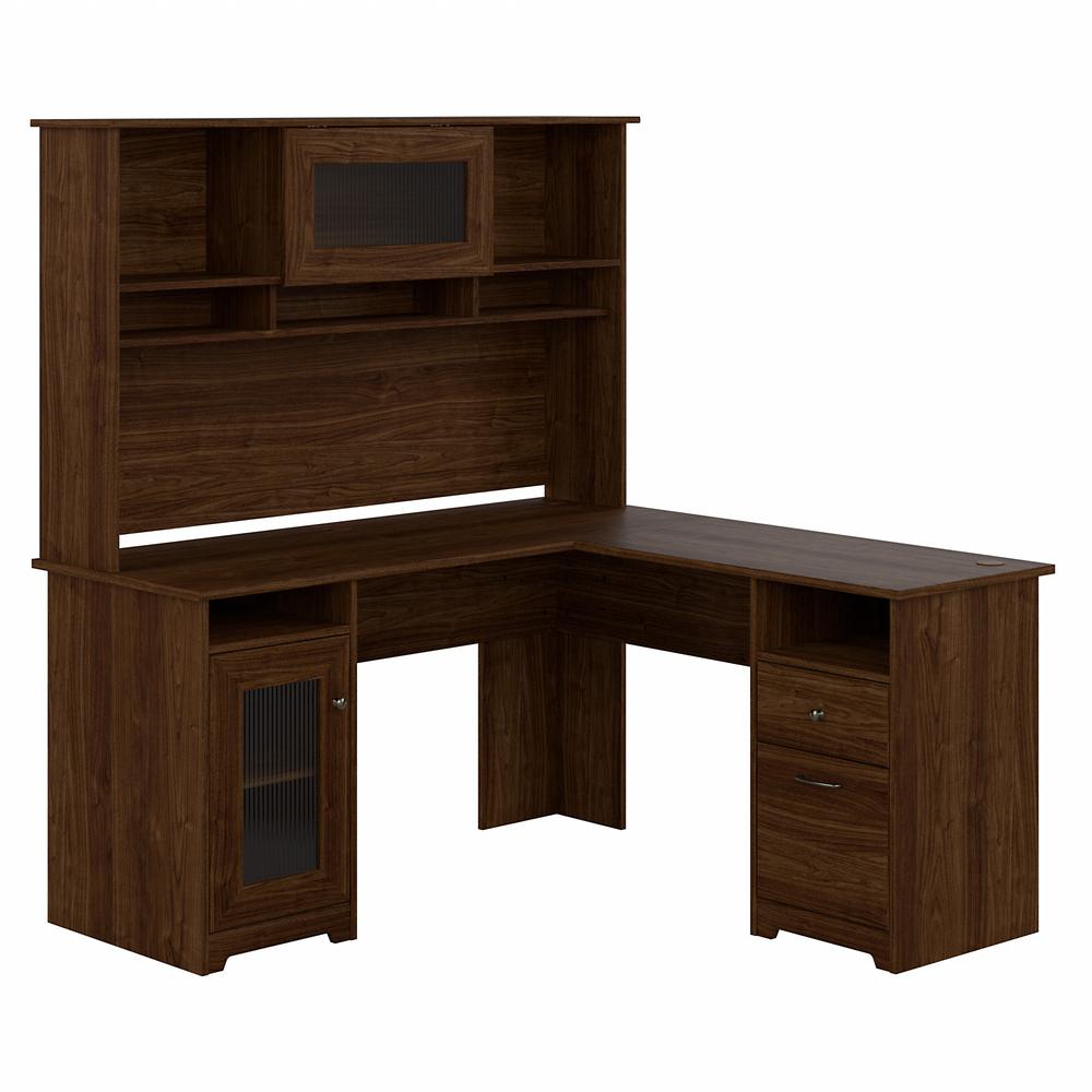 Bush Furniture Cabot 60W L Shaped Computer Desk with Hutch and Storage, Modern Walnut. Picture 1