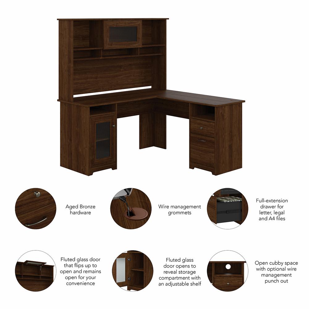 Bush Furniture Cabot 60W L Shaped Computer Desk with Hutch and Storage, Modern Walnut. Picture 7
