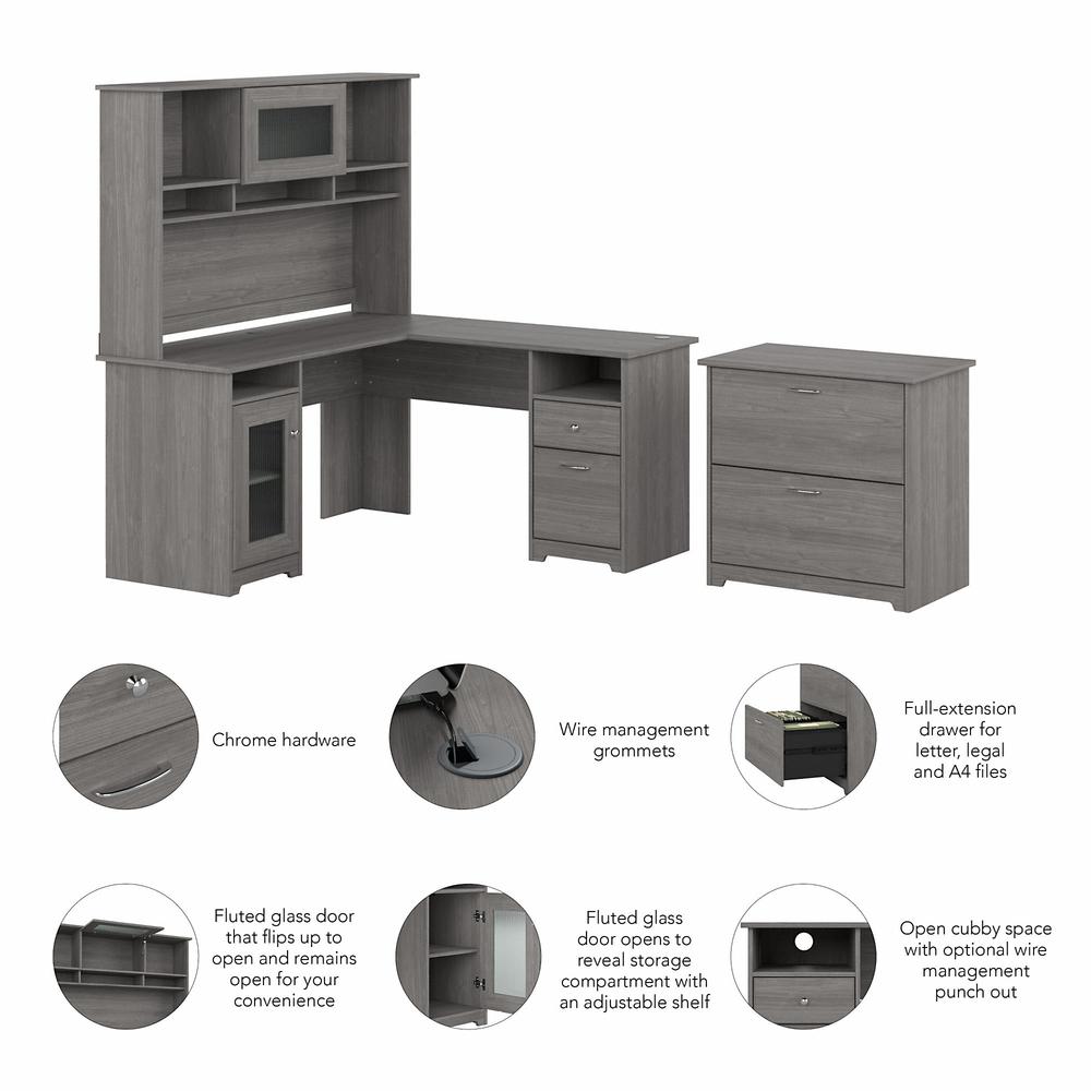Bush Furniture Cabot 60W L Shaped Computer Desk with Hutch and Lateral File Cabinet, Modern Gray. Picture 3