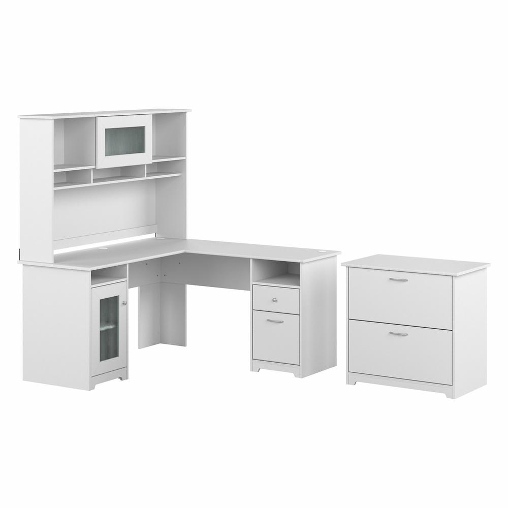 Bush Furniture Cabot 60W L Shaped Computer Desk with Hutch and Lateral File Cabinet. Picture 1