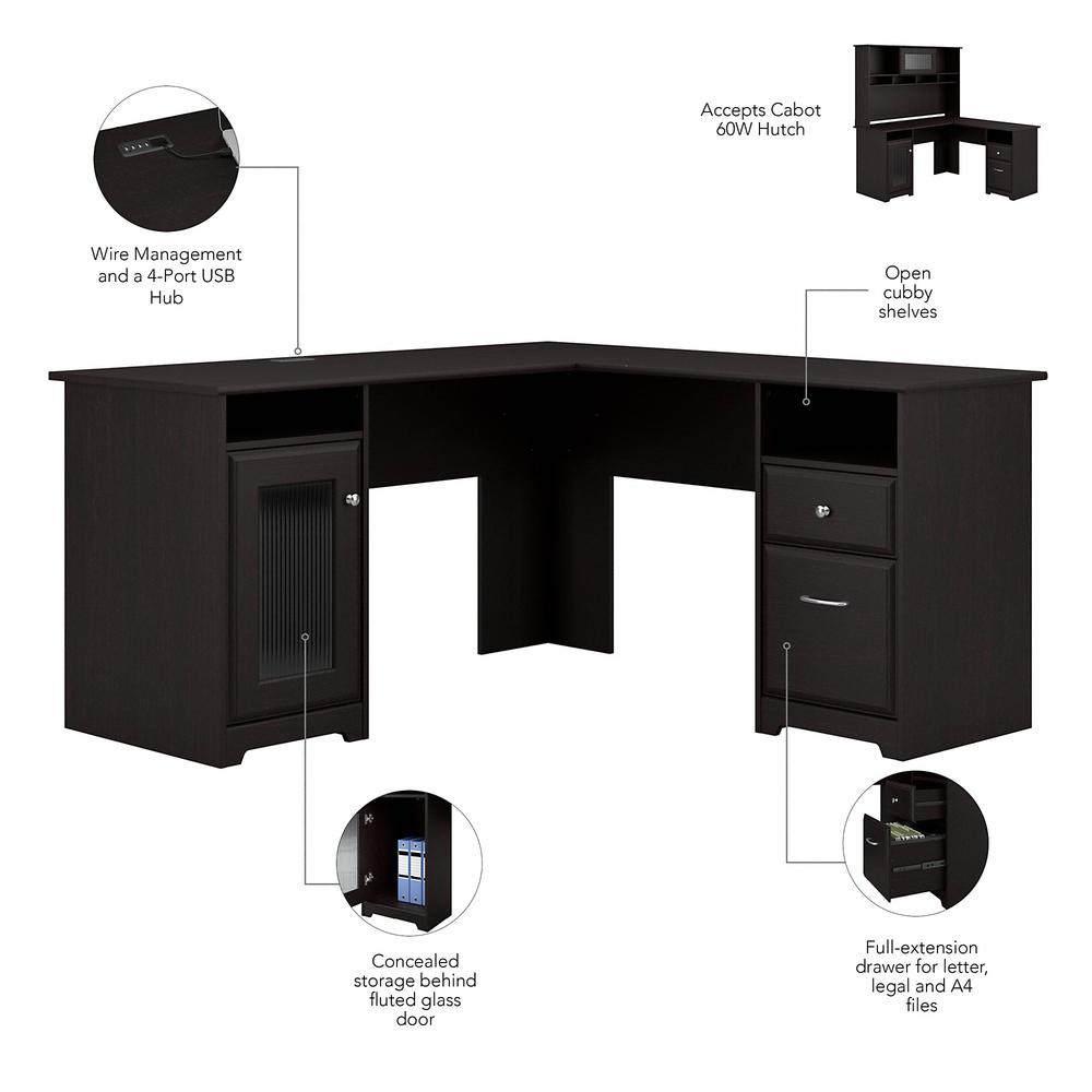 Bush Furniture Cabot L Shaped Desk with Hutch, Lateral File Cabinet and 5 Shelf Bookcase, Espresso Oak. Picture 2