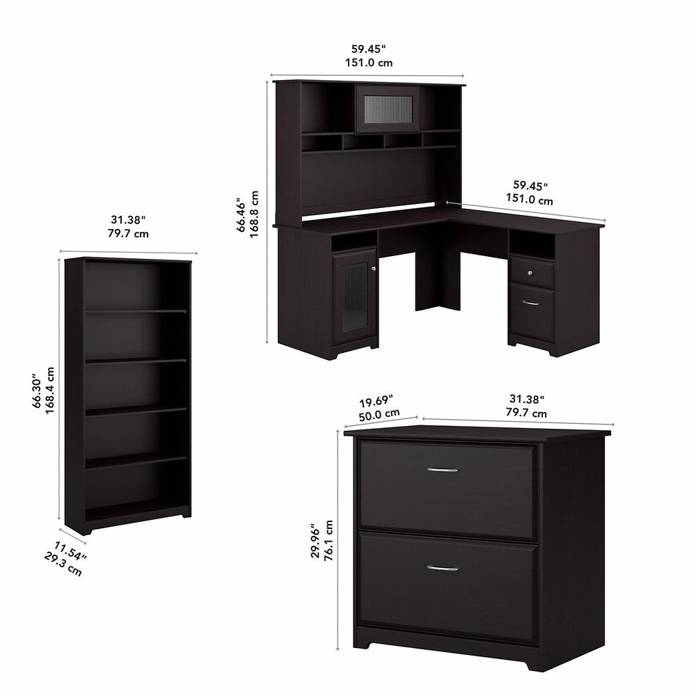 Bush Furniture Cabot L Shaped Desk with Hutch, Lateral File Cabinet and 5 Shelf Bookcase, Espresso Oak. Picture 6