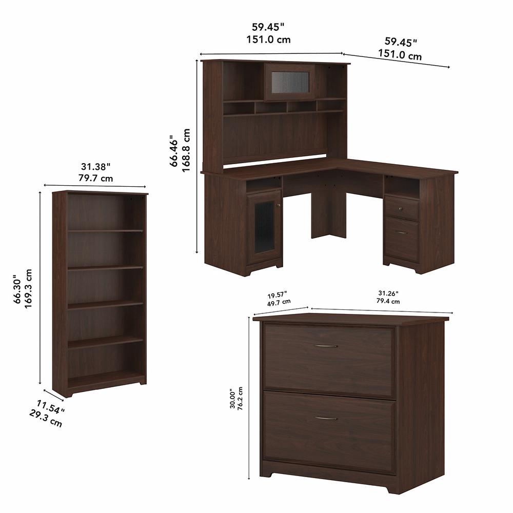 Bush Furniture Cabot L Shaped Desk with Hutch, Lateral File Cabinet and 5 Shelf Bookcase. Picture 6
