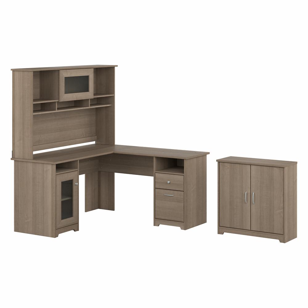 Bush Furniture Cabot 60W L Shaped Computer Desk with Hutch and Small Storage Cabinet, Ash Gray. Picture 1