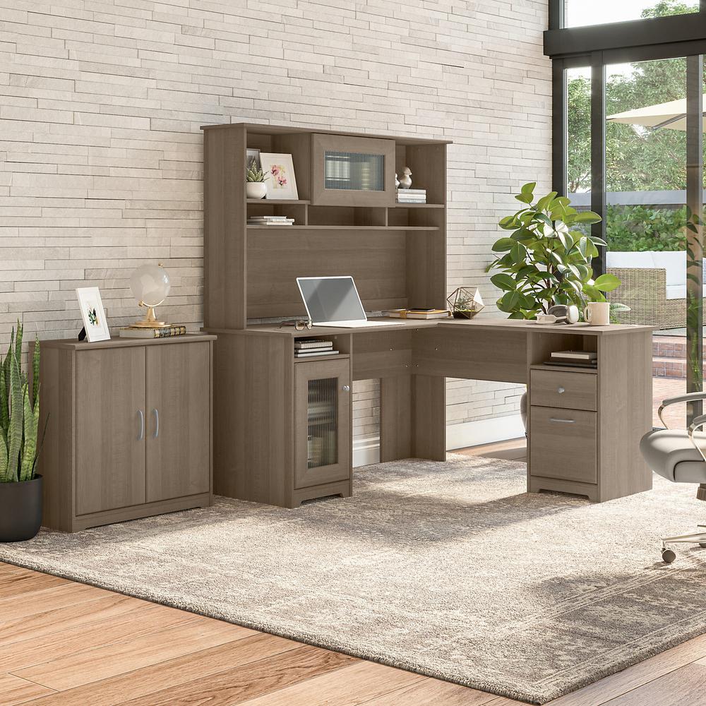 Bush Furniture Cabot 60W L Shaped Computer Desk with Hutch and Small Storage Cabinet, Ash Gray. Picture 3