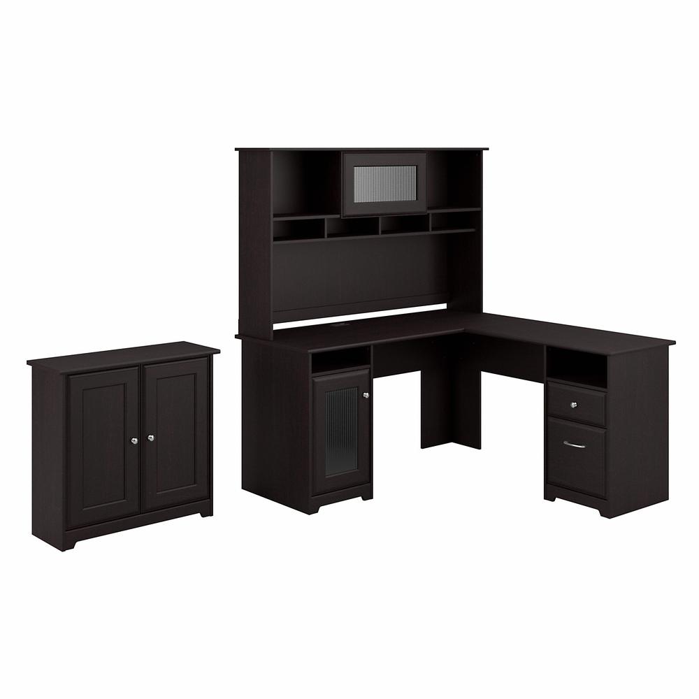 Bush Furniture Cabot L Shaped Desk with Hutch and Small Storage Cabinet with Doors, Espresso Oak. Picture 1