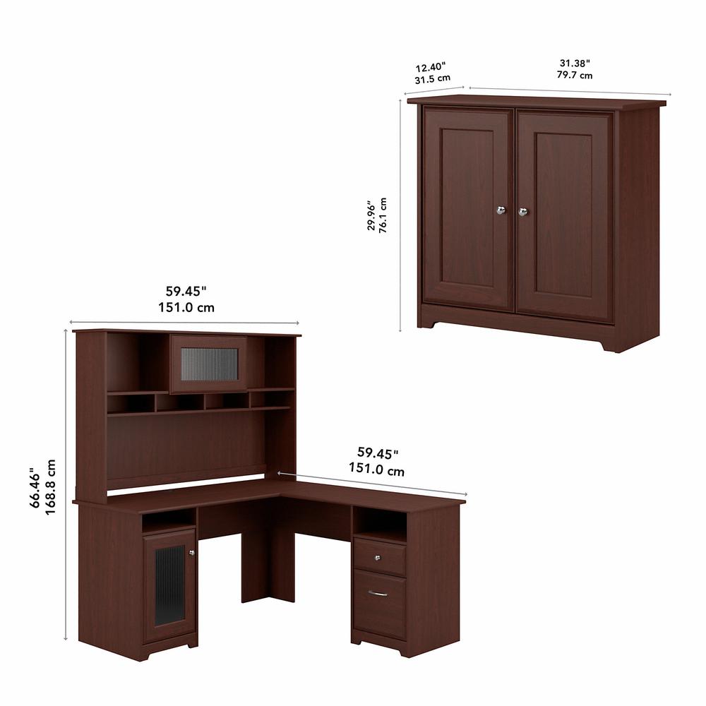 Bush Furniture Cabot L Shaped Desk with Hutch and Small Storage Cabinet with Doors, Harvest Cherry. Picture 5
