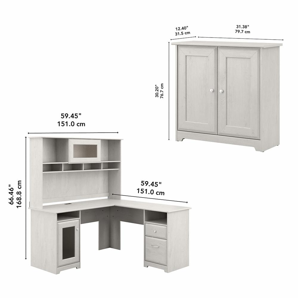 Bush Furniture Cabot L Shaped Desk with Hutch and Small Storage Cabinet with Doors, Linen White Oak