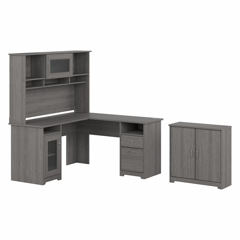 Bush Furniture Cabot 60W L Shaped Computer Desk with Hutch and Small Storage Cabinet, Modern Gray. Picture 1