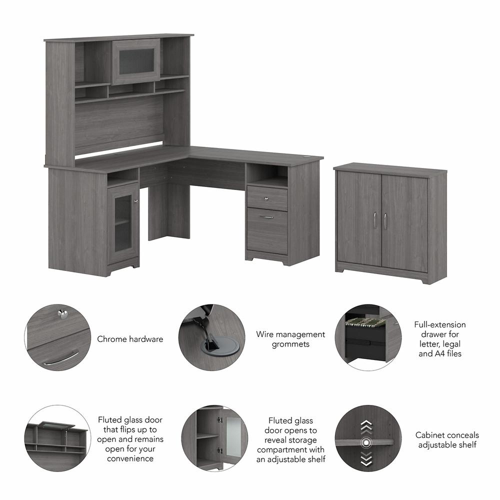 Bush Furniture Cabot 60W L Shaped Computer Desk with Hutch and Small Storage Cabinet, Modern Gray. Picture 3