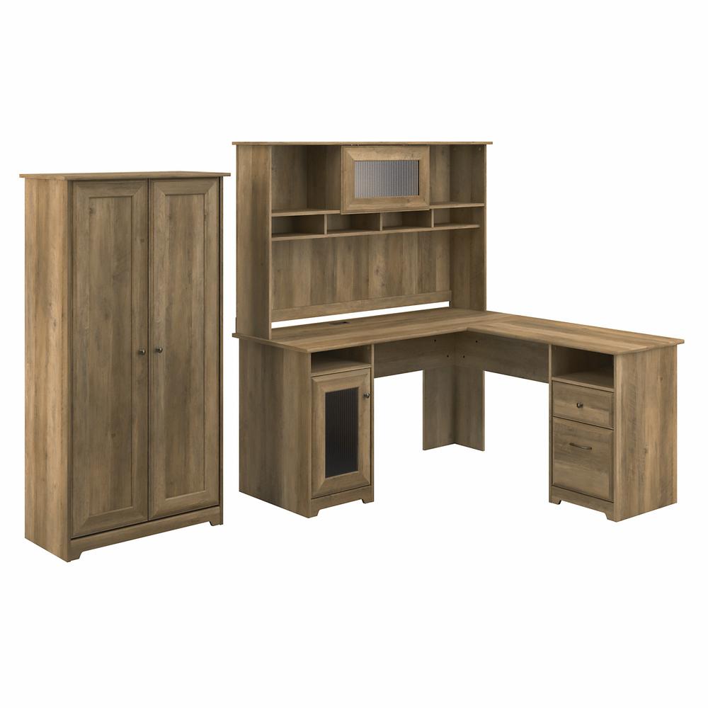 Bush Furniture Cabot L Shaped Desk with Hutch and Tall Storage Cabinet with Doors, Reclaimed Pine. Picture 1