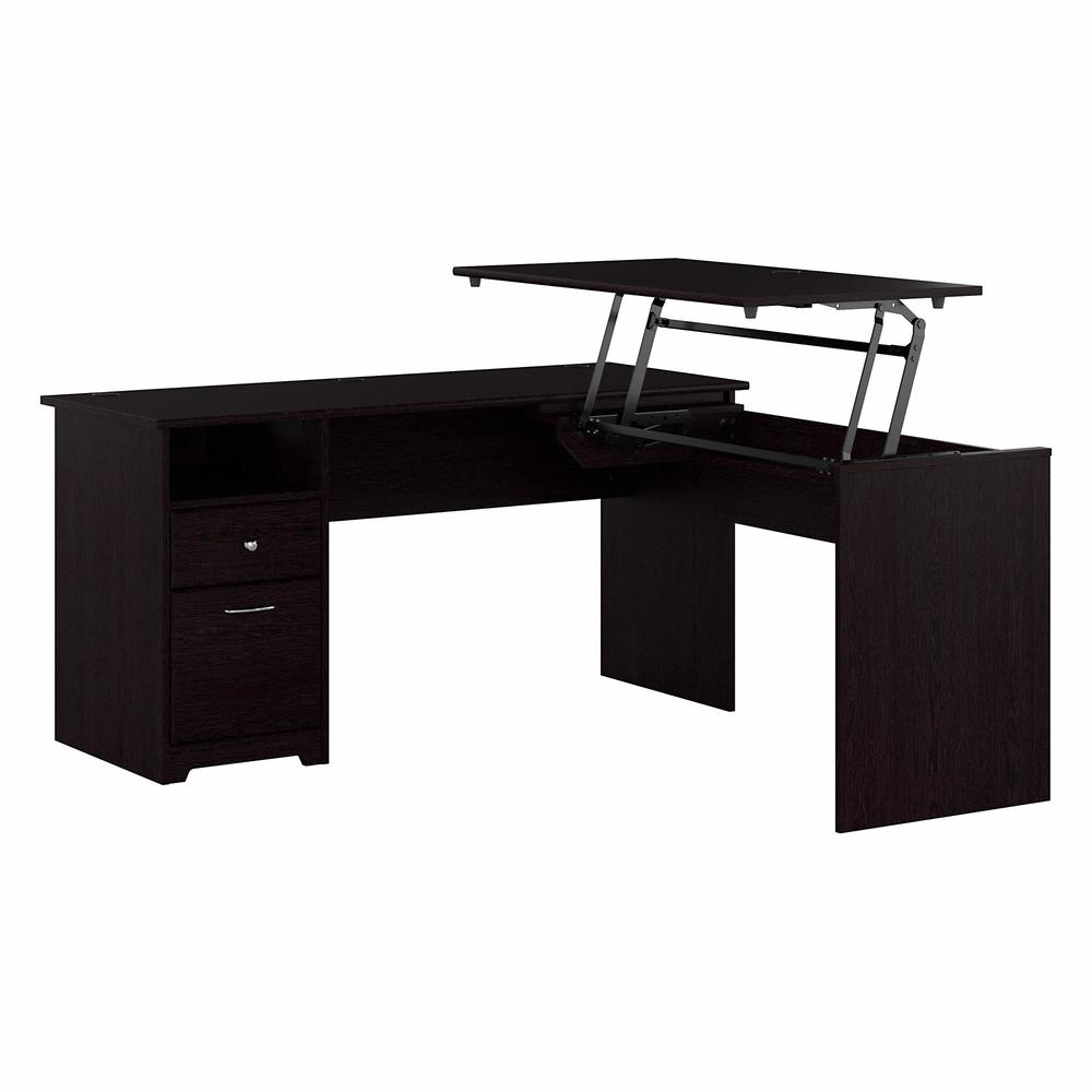 Bush Furniture Cabot 60W 3 Position L Shaped Sit to Stand Desk, Espresso Oak. Picture 1