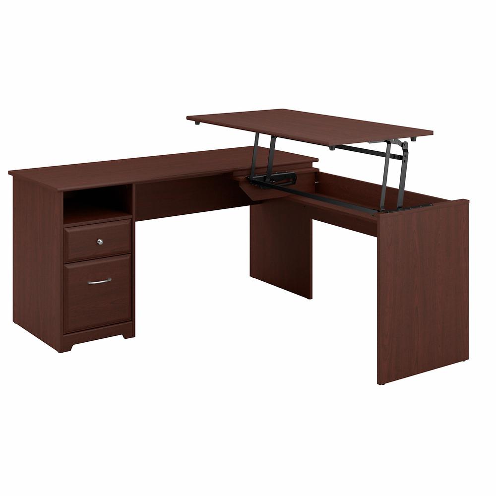 Bush Furniture Cabot 60W 3 Position L Shaped Sit to Stand Desk, Harvest Cherry. Picture 1