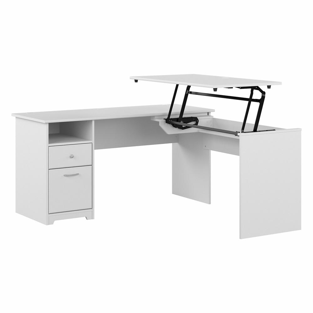 Bush Furniture Cabot 60W 3 Position Sit to Stand L Shaped Desk, White. Picture 1