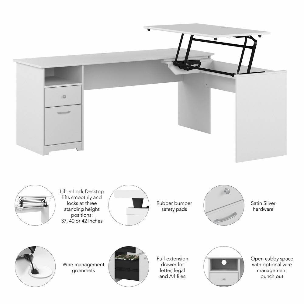 Bush Furniture Cabot 60W 3 Position Sit to Stand L Shaped Desk, White. Picture 3