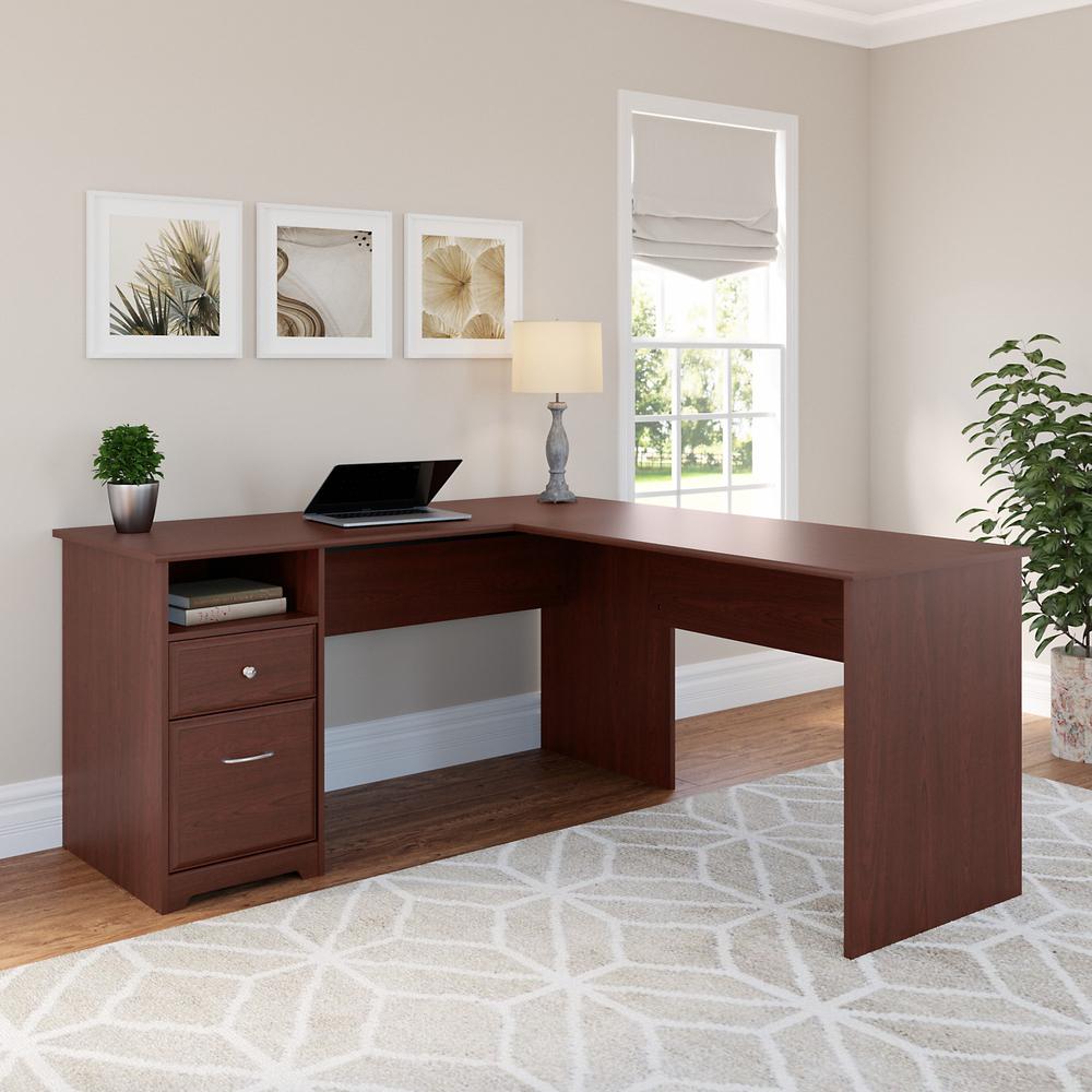 Bush Furniture Cabot 60W L Shaped Computer Desk with Drawers, Harvest Cherry. Picture 2