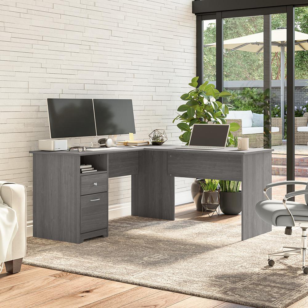 Bush Furniture Cabot 60W L Shaped Computer Desk with Drawers, Modern Gray. Picture 2