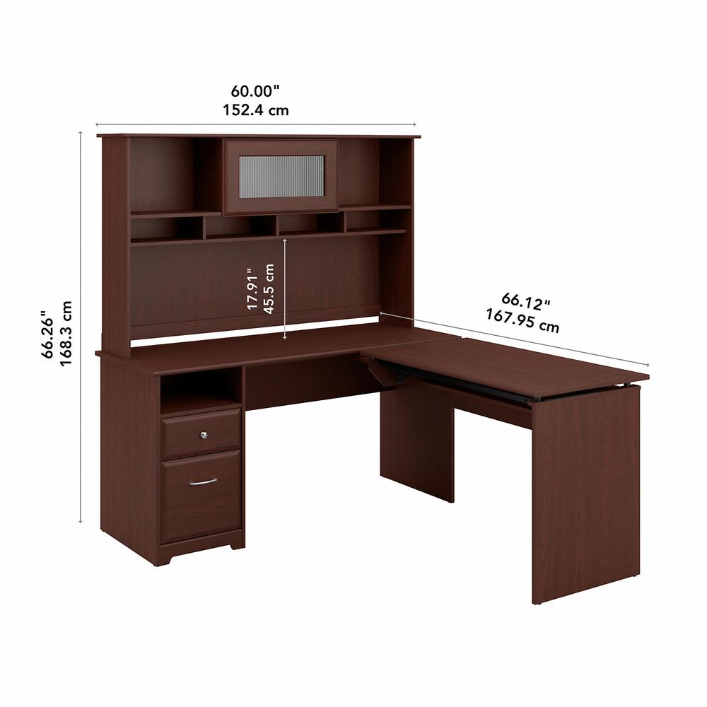 Bush Furniture Cabot 60W 3 Position L Shaped Sit to Stand Desk with Hutch, Harvest Cherry. Picture 5