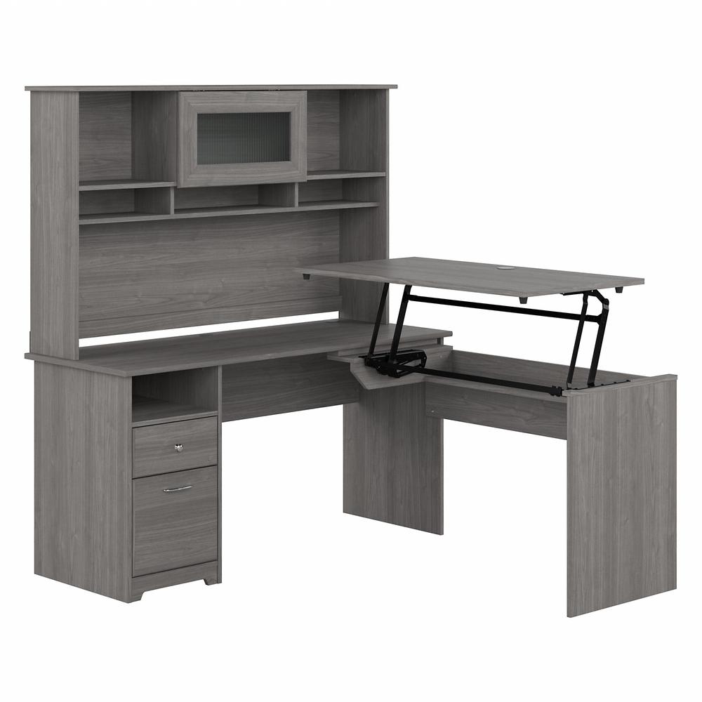 Bush Furniture Cabot 60W 3 Position Sit to Stand L Shaped Desk with Hutch, Modern Gray. Picture 1
