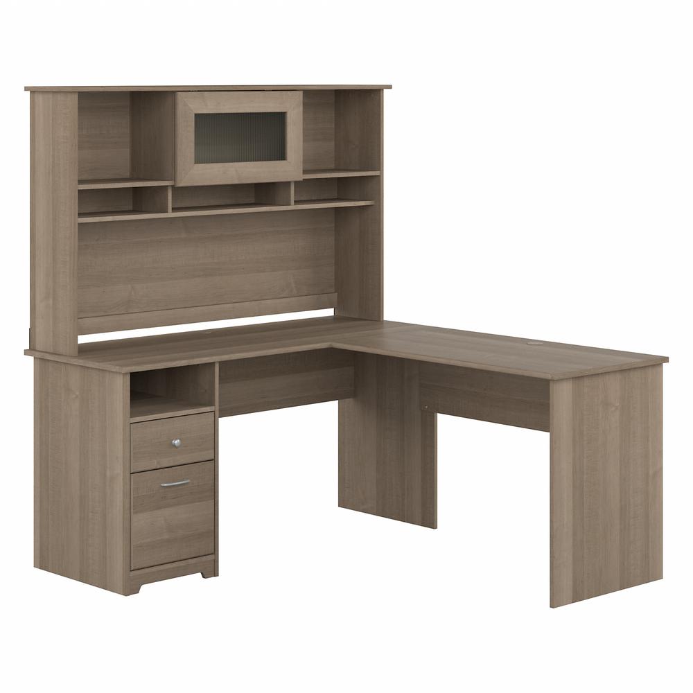 Bush Furniture Cabot 60W L Shaped Computer Desk with Hutch and Drawers, Ash Gray. Picture 1
