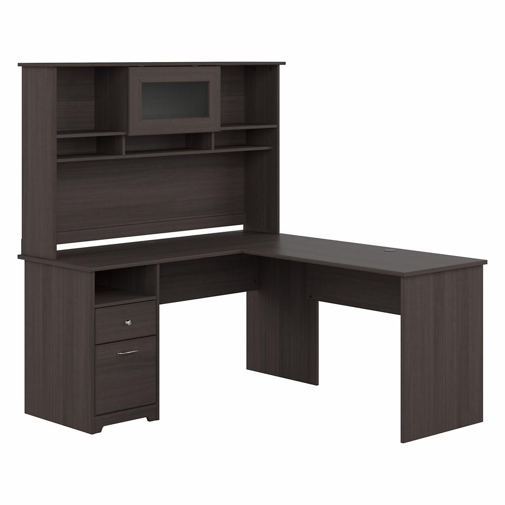Bush Furniture Cabot 60W L Shaped Computer Desk with Hutch and Drawers, Heather Gray. Picture 1