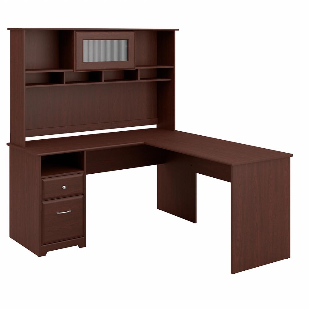 Bush Furniture Cabot 60W L Shaped Computer Desk with Hutch and Drawers, Harvest Cherry. Picture 1
