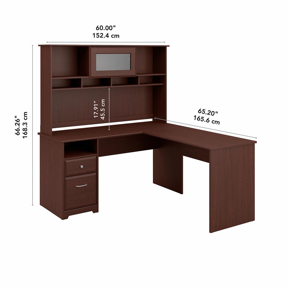 Bush Furniture Cabot 60W L Shaped Computer Desk with Hutch and Drawers, Harvest Cherry. Picture 5