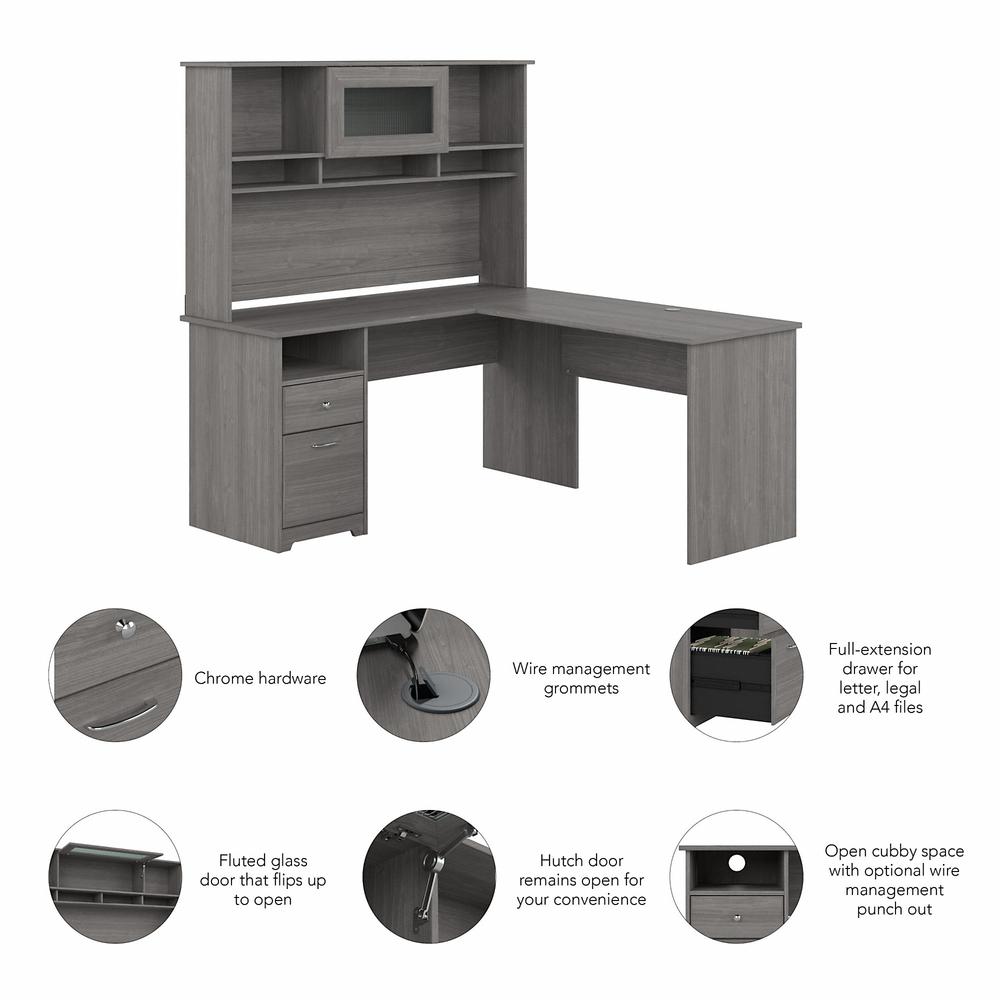 Bush Furniture Cabot 60W L Shaped Computer Desk with Hutch and Drawers, Modern Gray. Picture 2