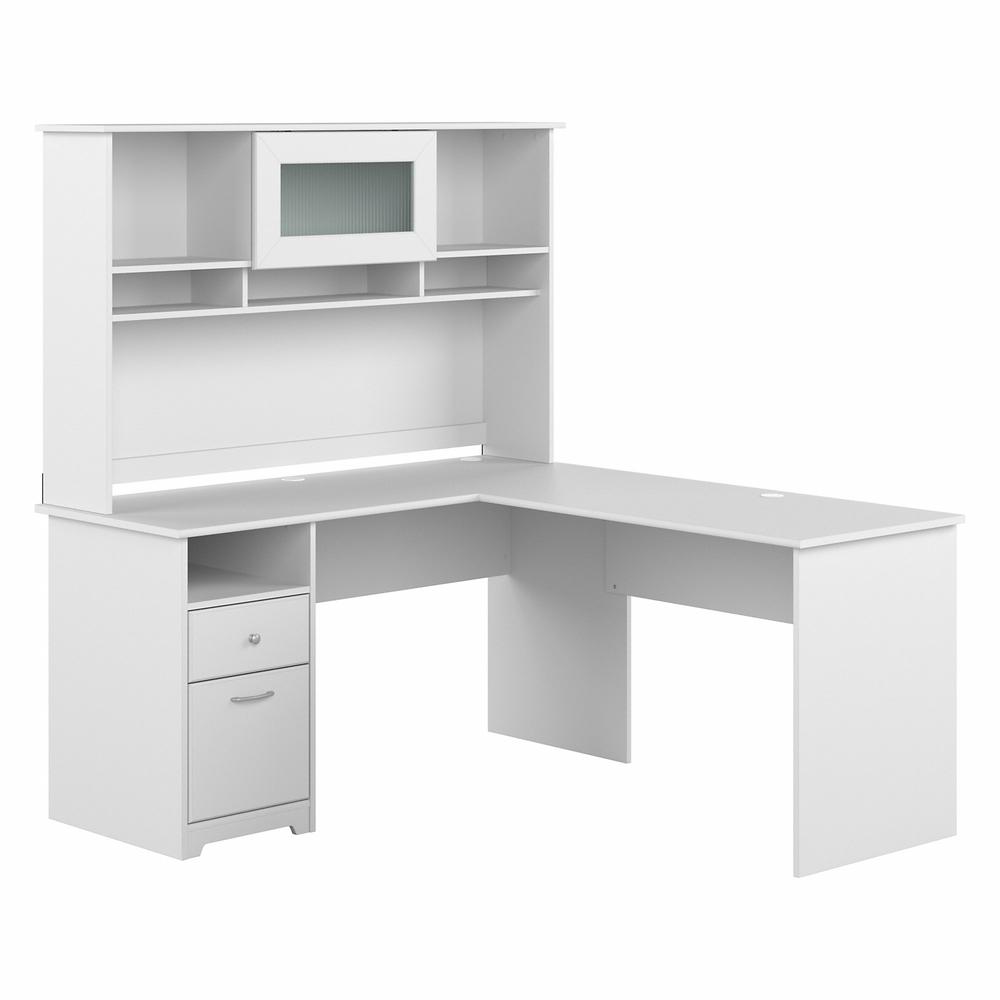 Bush Furniture Cabot 60W L Shaped Computer Desk with Hutch and Drawers, White. Picture 1