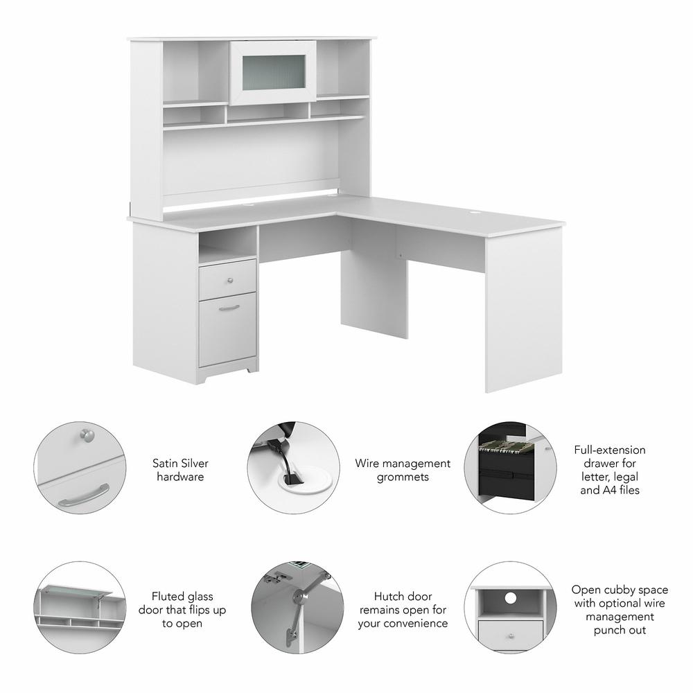 Bush Furniture Cabot 60W L Shaped Computer Desk with Hutch and Drawers, White. Picture 3