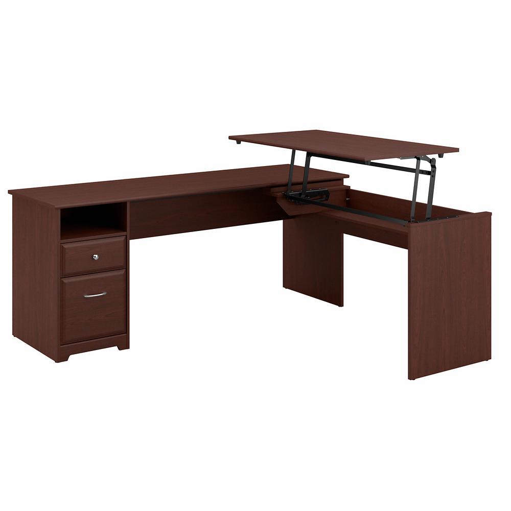 Bush Furniture Cabot 72W 3 Position L Shaped Sit to Stand Desk, Harvest Cherry. Picture 1