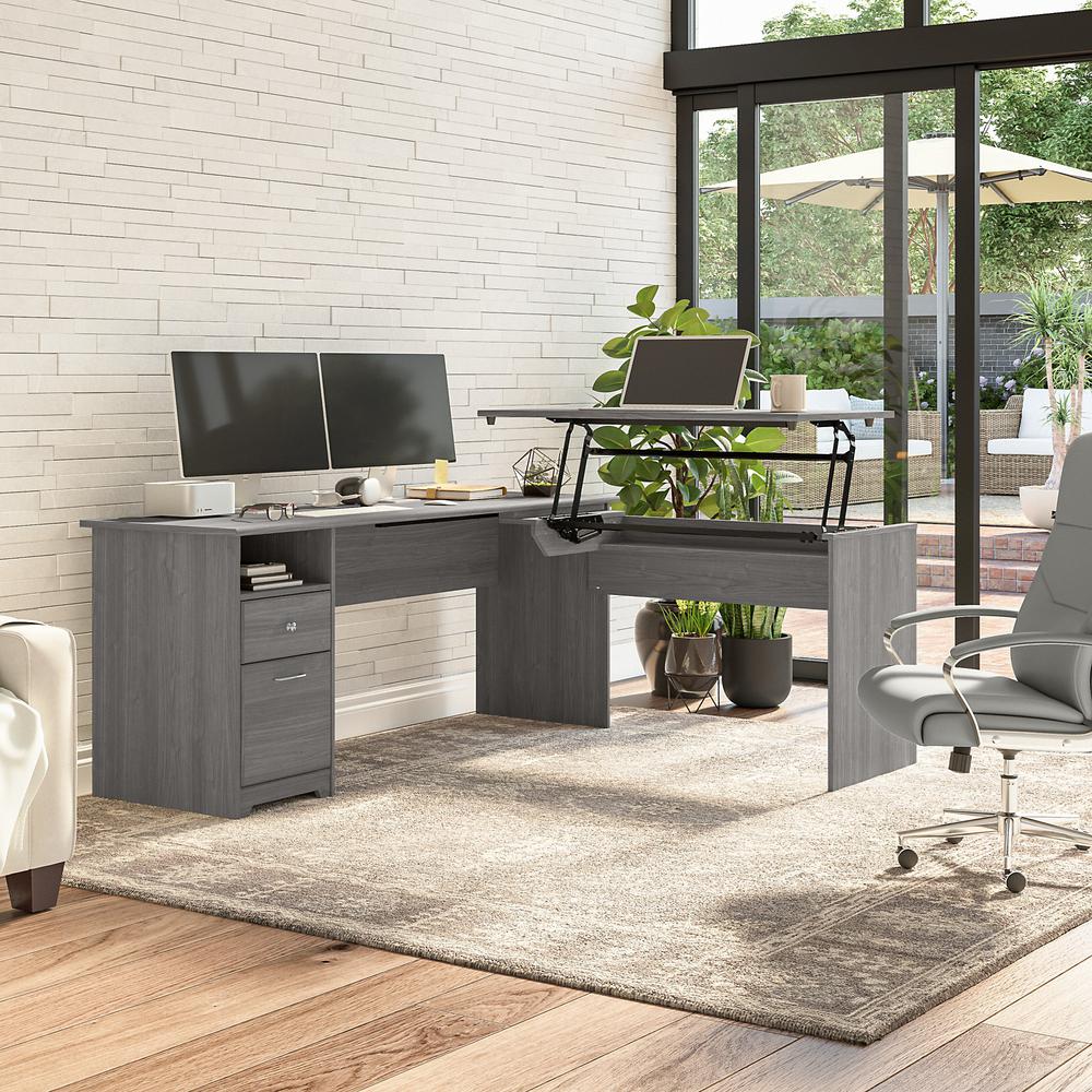 Bush Furniture Cabot 72W 3 Position Sit to Stand L Shaped Desk, Modern Gray. Picture 2