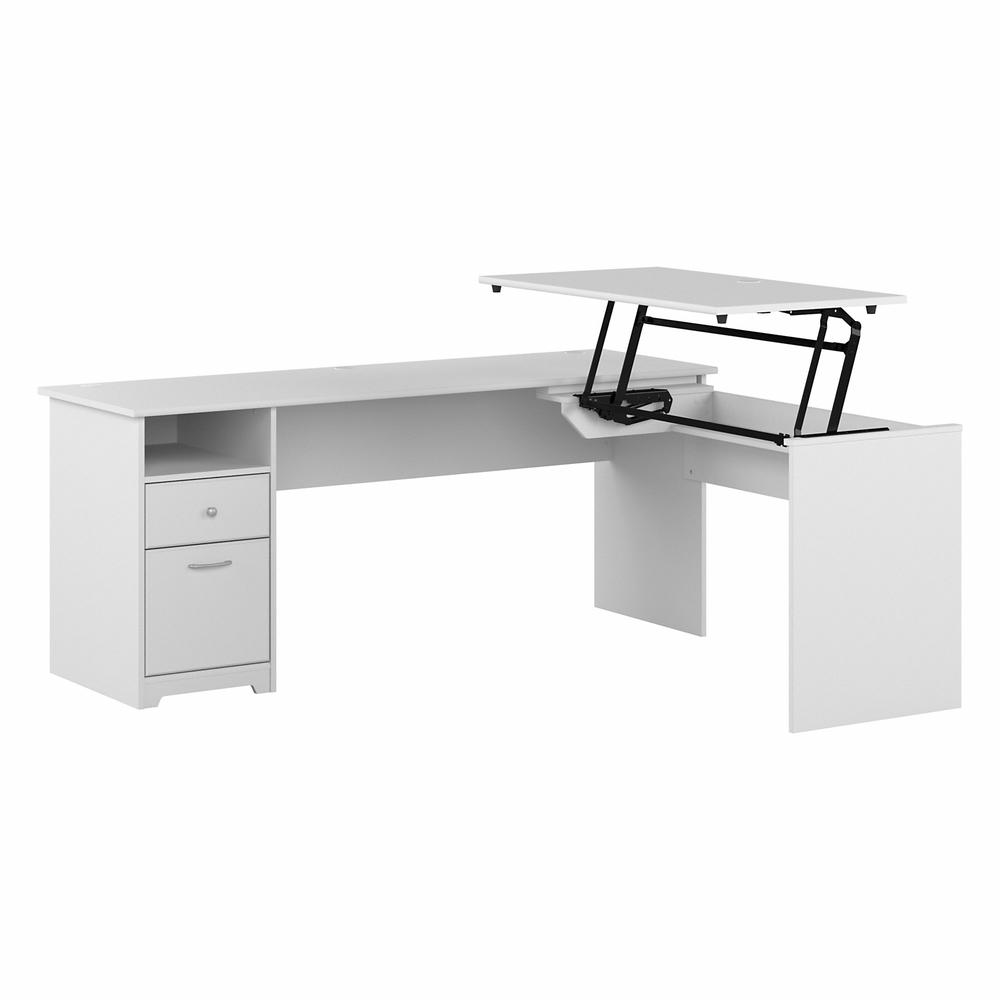 Bush Furniture Cabot 72W 3 Position Sit to Stand L Shaped Desk, White. Picture 1