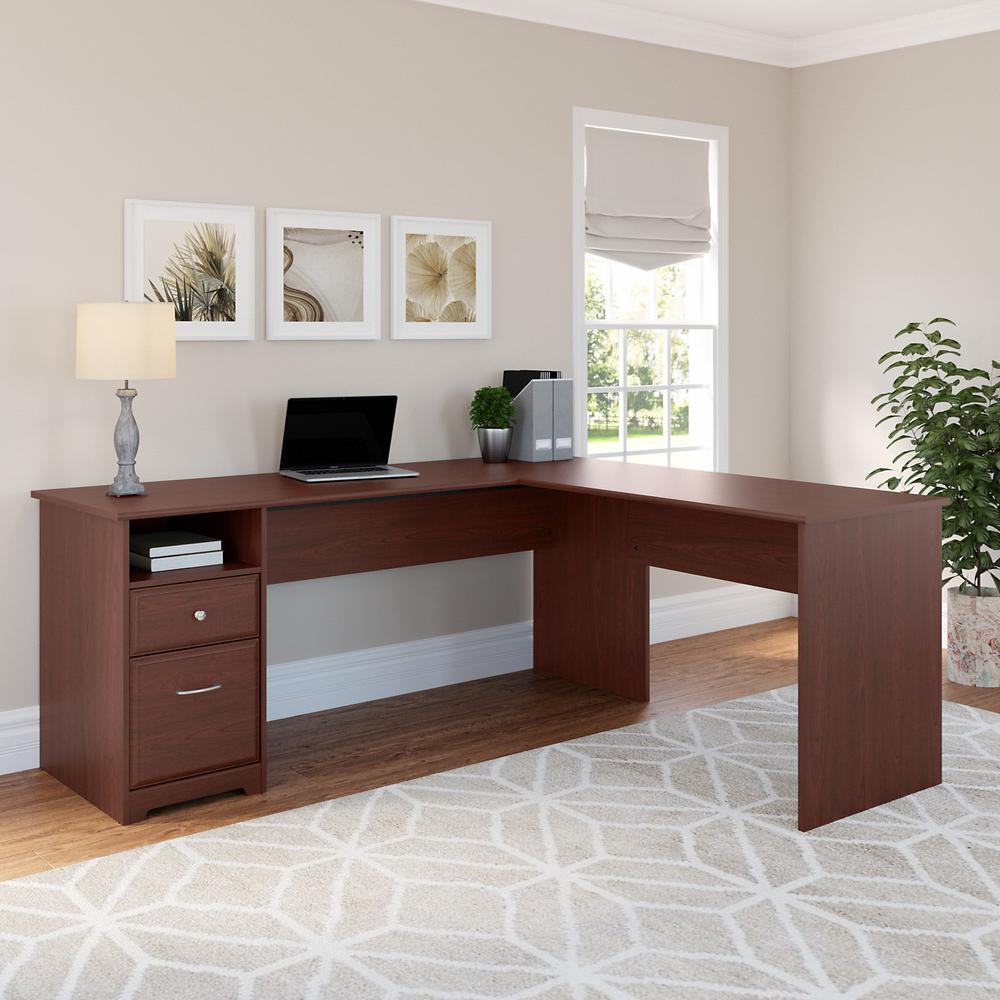 Bush Furniture Cabot 72W L Shaped Computer Desk with Drawers, Harvest Cherry. Picture 2