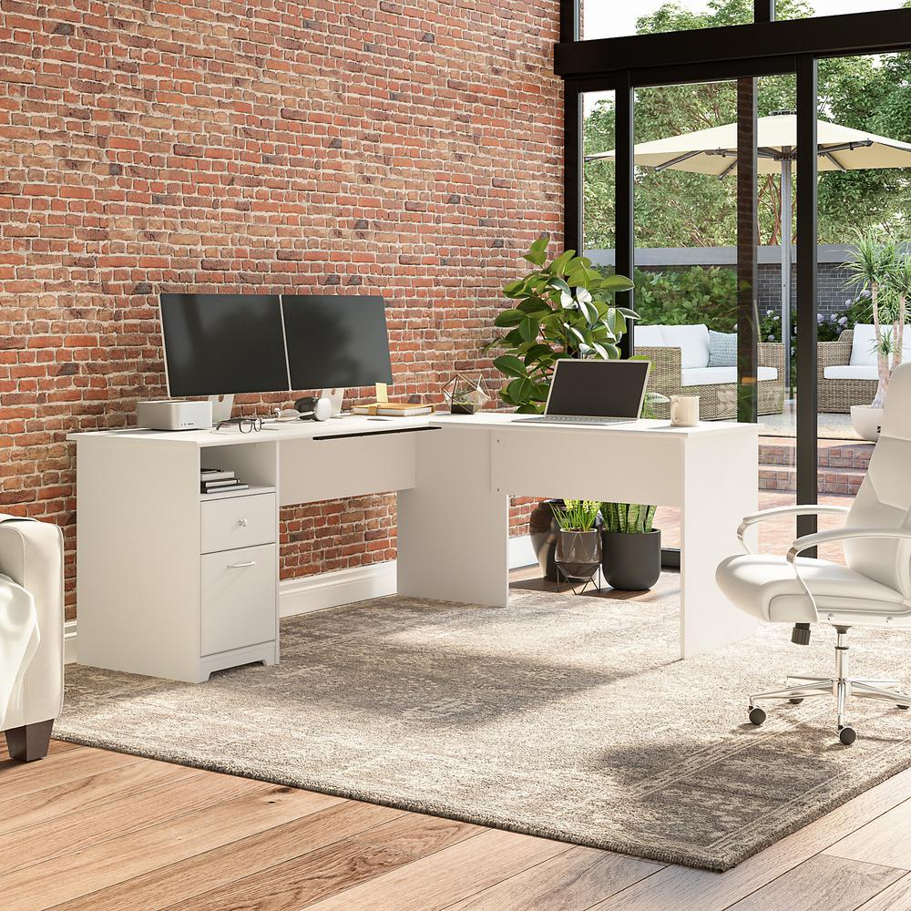 Bush Furniture Cabot 72W L Shaped Computer Desk with Drawers, White. Picture 2