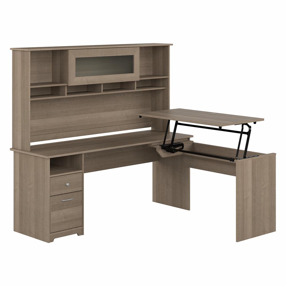 Bush Furniture Cabot 72W 3 Position Sit to Stand L Shaped Desk with Hutch, Ash Gray. Picture 1