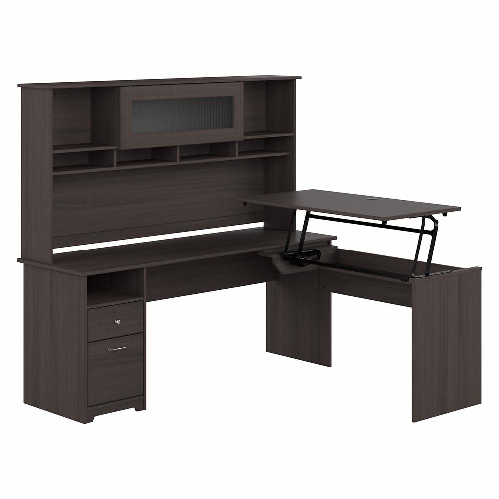 Bush Furniture Cabot 72W 3 Position Sit to Stand L Shaped Desk with Hutch, Heather Gray. Picture 1