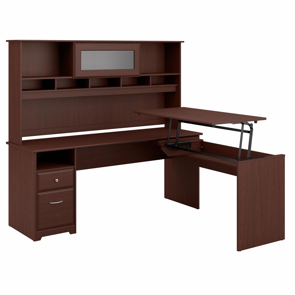 Bush Furniture Cabot 72W 3 Position L Shaped Sit to Stand Desk with Hutch, Harvest Cherry. Picture 1