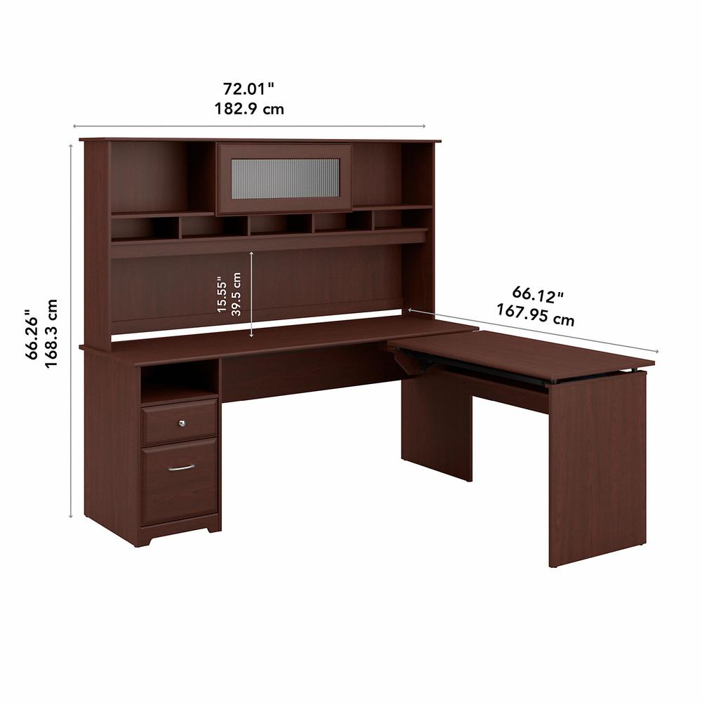 Bush Furniture Cabot 72W 3 Position L Shaped Sit to Stand Desk with Hutch, Harvest Cherry. Picture 5