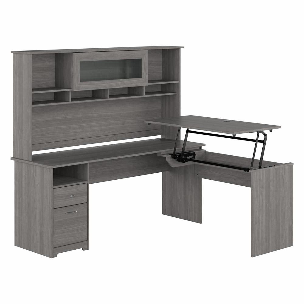 Bush Furniture Cabot 72W 3 Position Sit to Stand L Shaped Desk with Hutch, Modern Gray. Picture 1