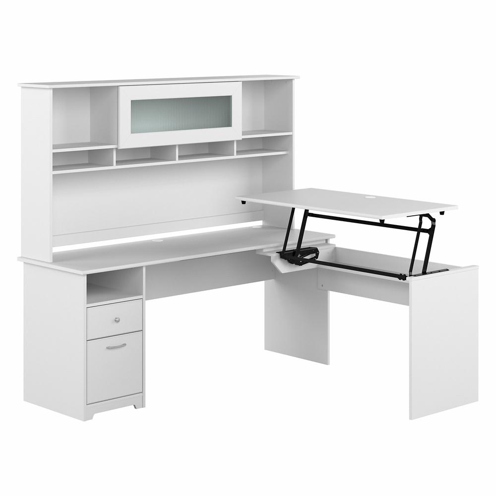 Bush Furniture Cabot 72W 3 Position Sit to Stand L Shaped Desk with Hutch, White. Picture 1
