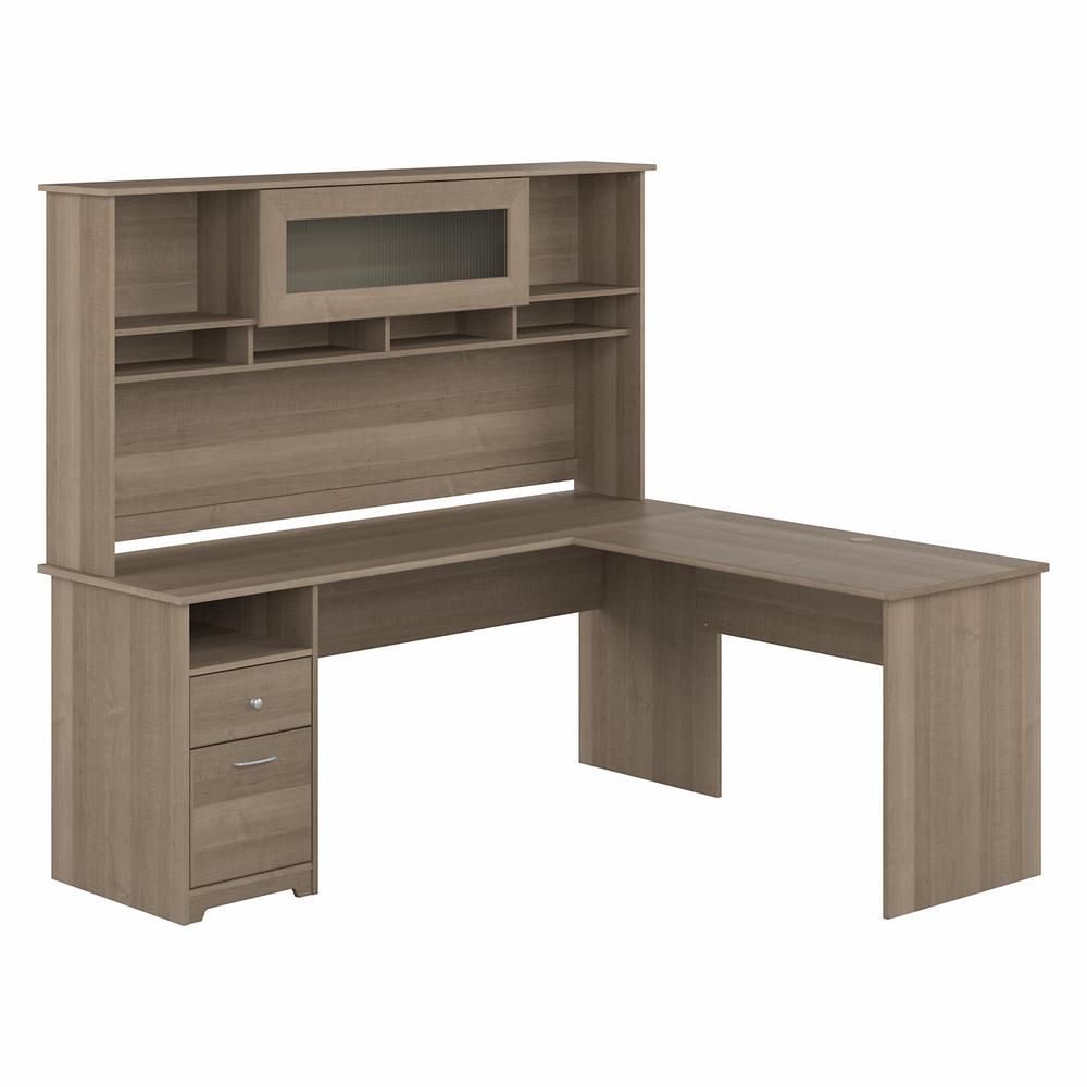 Bush Furniture Cabot 72W L Shaped Computer Desk with Hutch and Drawers, Ash Gray. Picture 1