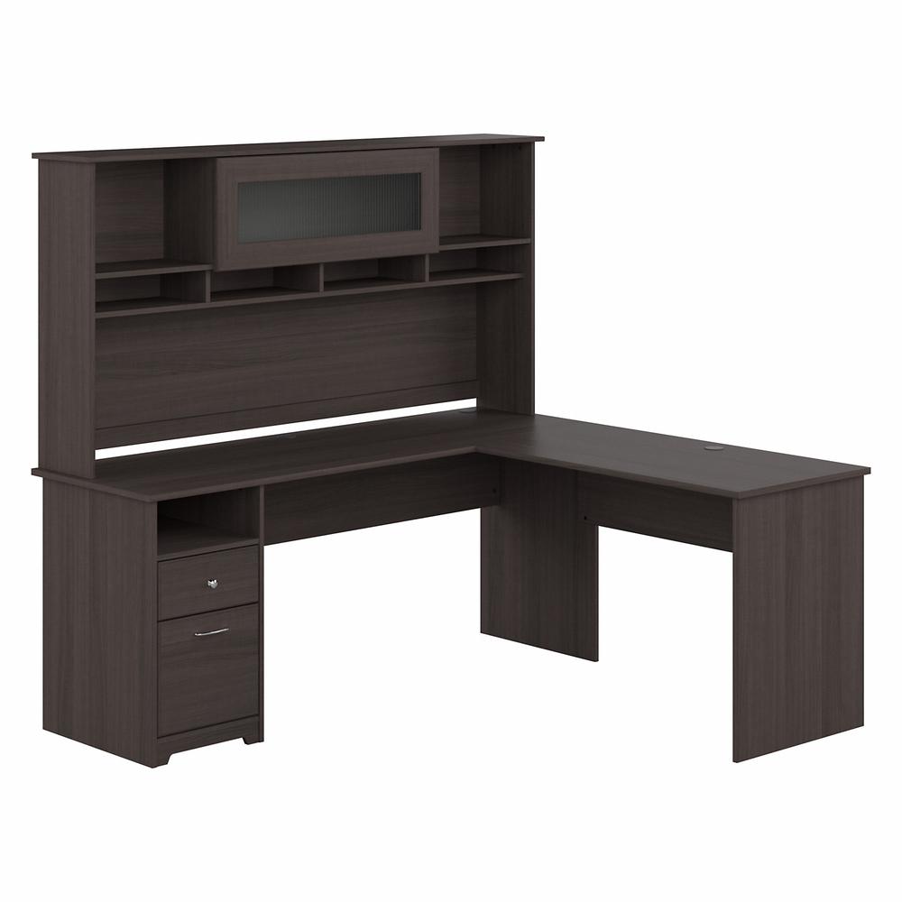 Bush Furniture Cabot 72W L Shaped Computer Desk with Hutch and Drawers, Heather Gray. Picture 1