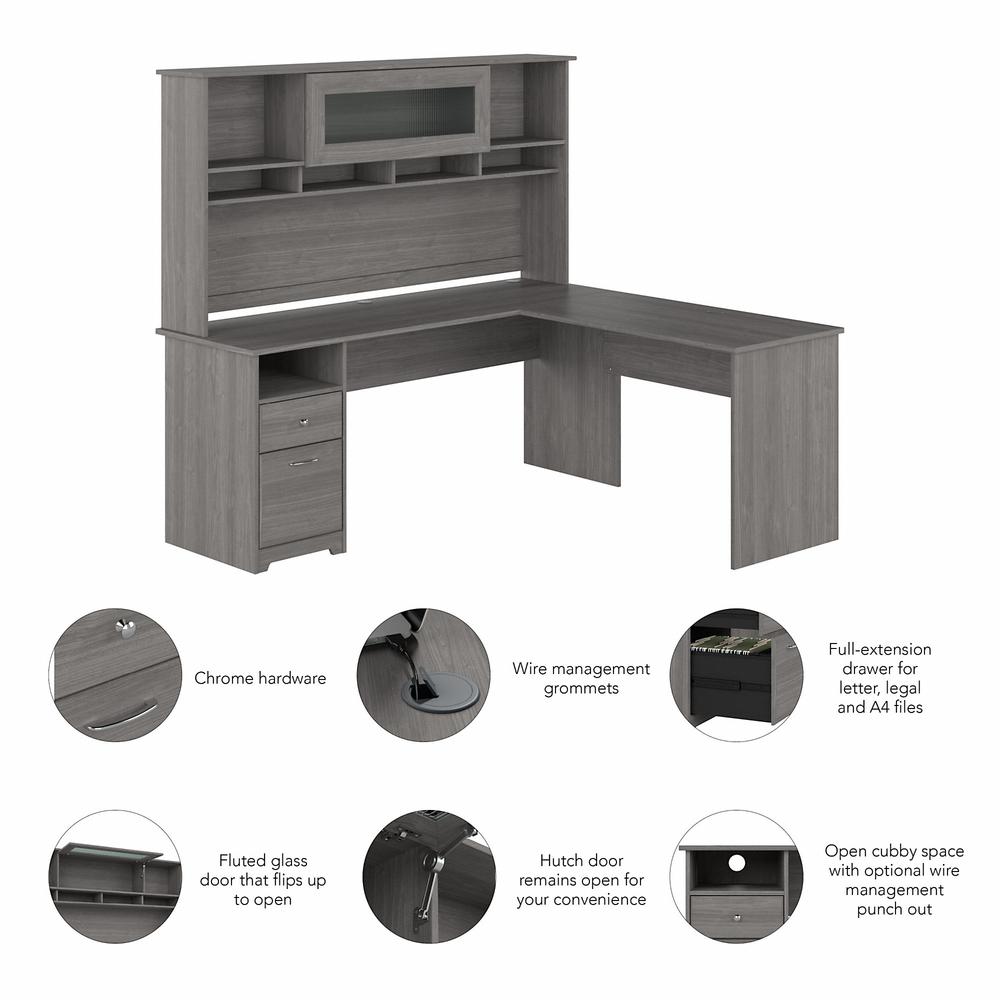 Bush Furniture Cabot 72W L Shaped Computer Desk with Hutch and Drawers, Modern Gray. Picture 3